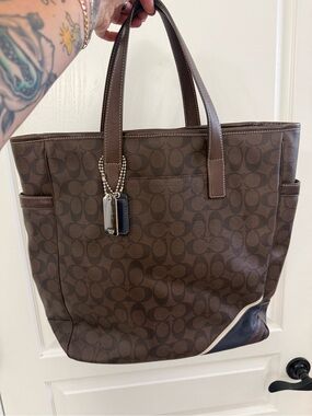 Coach Heritage Signature Canvas Tote with Leather Trim